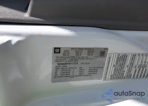 2017 Chevrolet Express 2500 Work Van из США, поврежденный, VIN 1GCWGAFF7H1117779